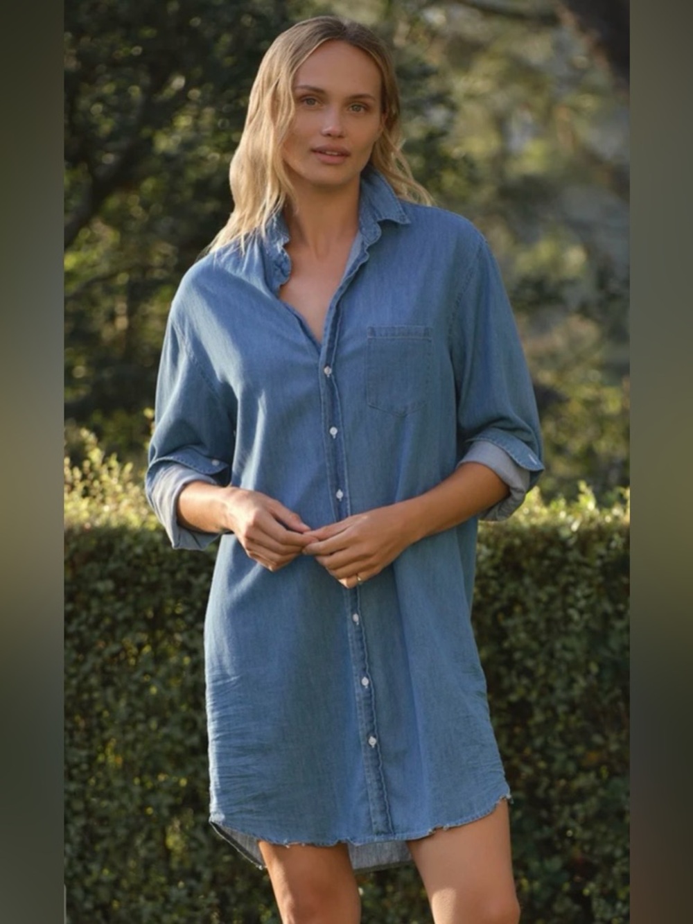 Frank & Eileen Denim Blue Shirt with Label Detail